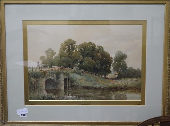 Edward Duncan (1808-1882), watercolour, cattle drover crossing a bridge, signed, 35 x 52cm